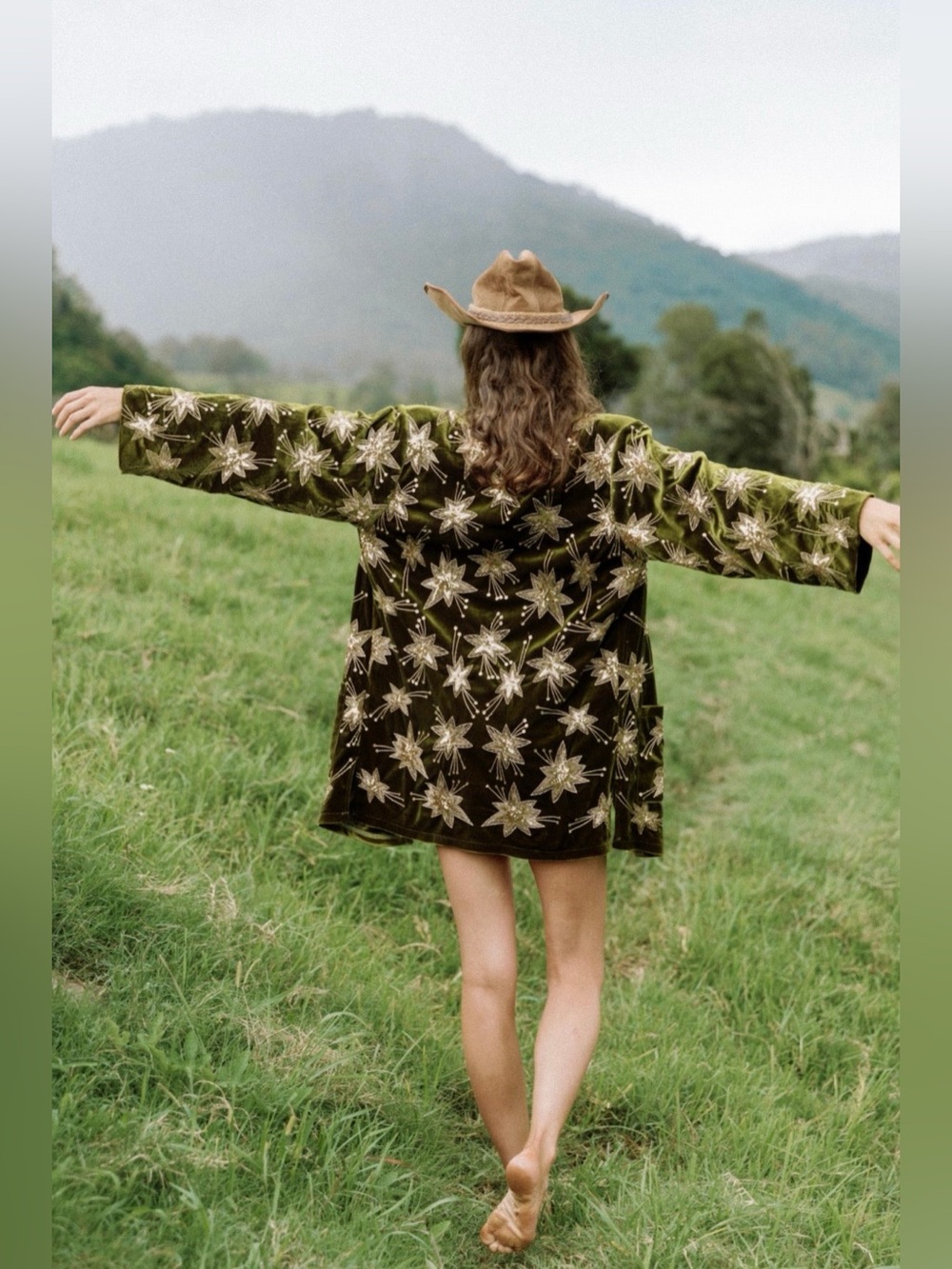 Free People Lenni velvet embellished Chromatic Jacket Forest Green